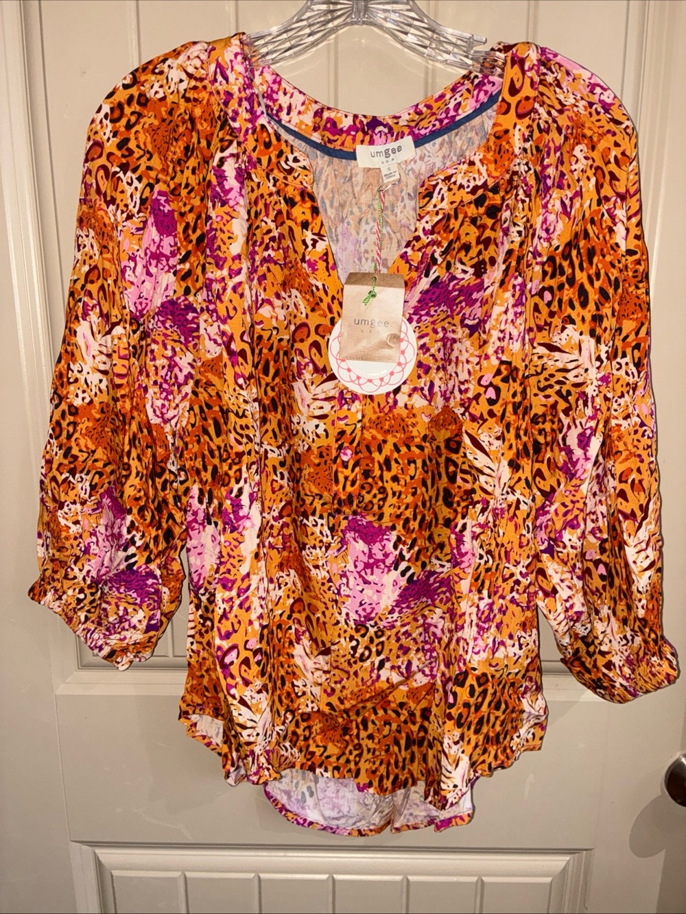 Umgee Orange & Purple Animal-Print V-Neck Blouse